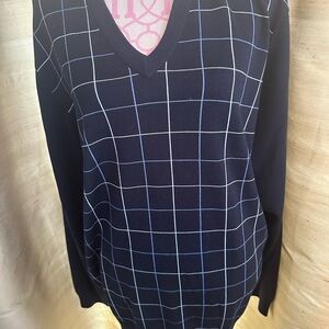 Brooks Brothers Navy and White Crewneck Sweater 70% silk